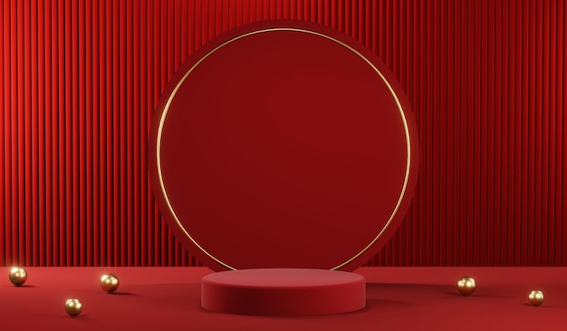 3D rendering of blank product background for cream cosmetics Modern red podium background