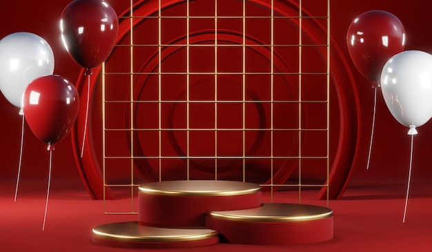 3D rendering of blank product background for cream cosmetics Modern red podium background