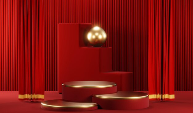 3D rendering of blank product background for cream cosmetics Modern red podium background