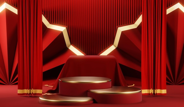 3D rendering of blank product background for cream cosmetics Modern red podium background