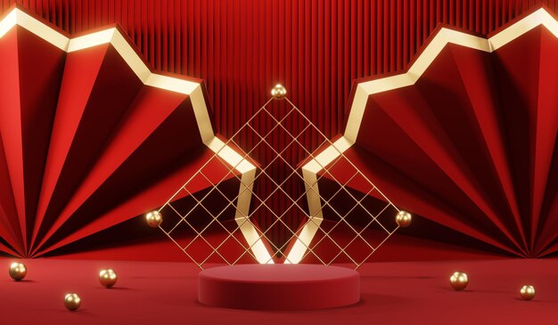 3D rendering of blank product background for cream cosmetics Modern red podium background