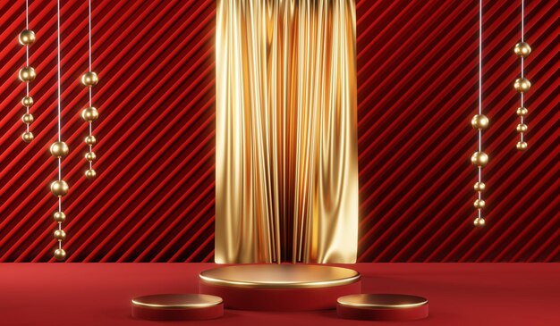 3D rendering of blank product background for cream cosmetics Modern red podium background