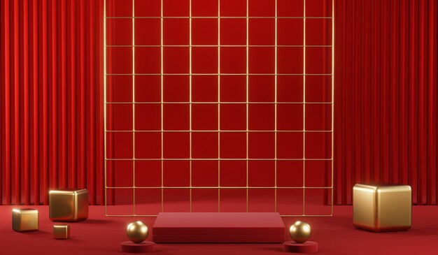 3D rendering of blank product background for cream cosmetics Modern red podium background