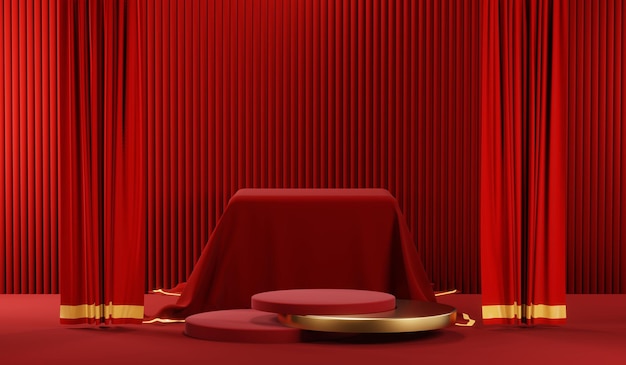 3D rendering of blank product background for cream cosmetics Modern red podium background