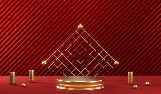 3D rendering of blank product background for cream cosmetics Modern red podium background