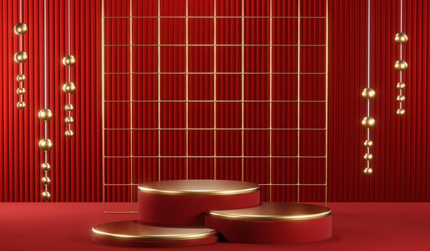 3D rendering of blank product background for cream cosmetics Modern red podium background