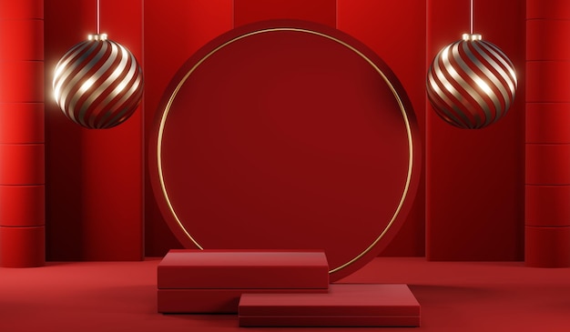 3D rendering of blank product background for cream cosmetics Modern red podium background