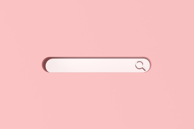 3d rendering of blank search bar on pink background. Minimal scene of internet searching.