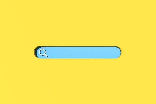 3d rendering of blank search bar on yellow background. Minimal scene of internet searching.