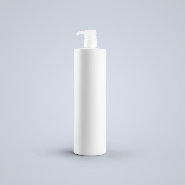 Photo 3d rendering blank white cosmetic plastic bottle with dispenser pump isolated on grey background fit for your mockup design