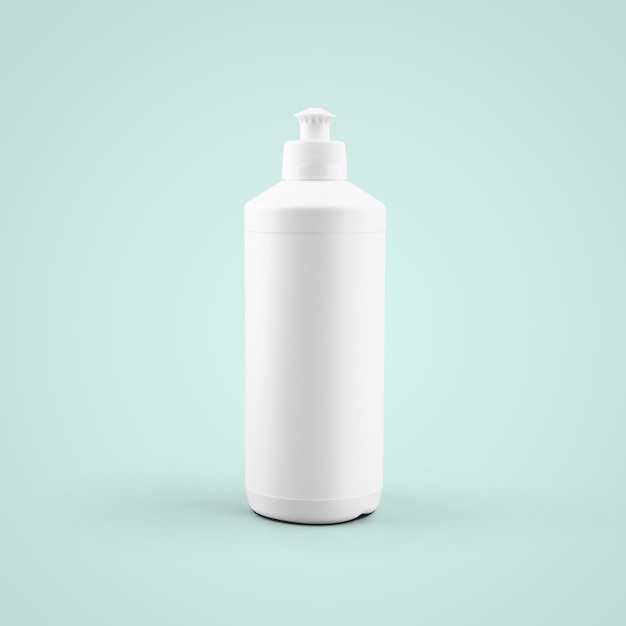 3D rendering blank white cosmetic plastic bottle with push pull cap isolated on grey background fit for your mockup design