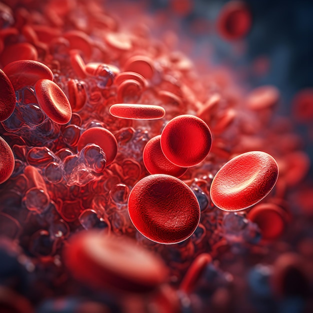 3D rendering of a blood vessel with blood cells flowing in one direction