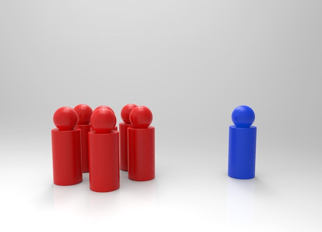 3d rendering A blue male Icon standing at the front of red female gender sign gender pay gap concept