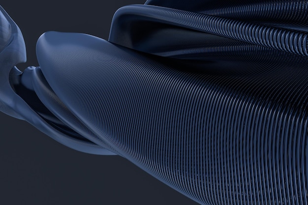 3d rendering blue metalic wave surface