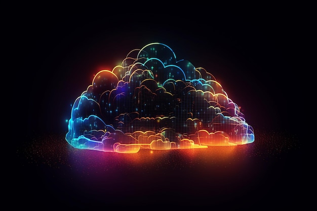 3d rendering of blue and pink cloud with neon lights on dark background generative ai