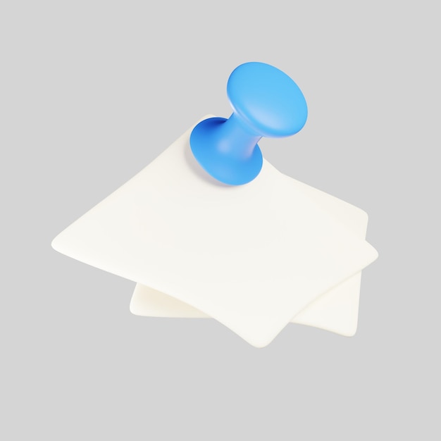 3d rendering blue push pin with paper sheet icon