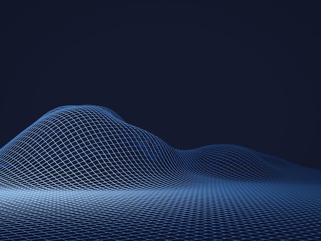 3D rendering blue topographic wireframe