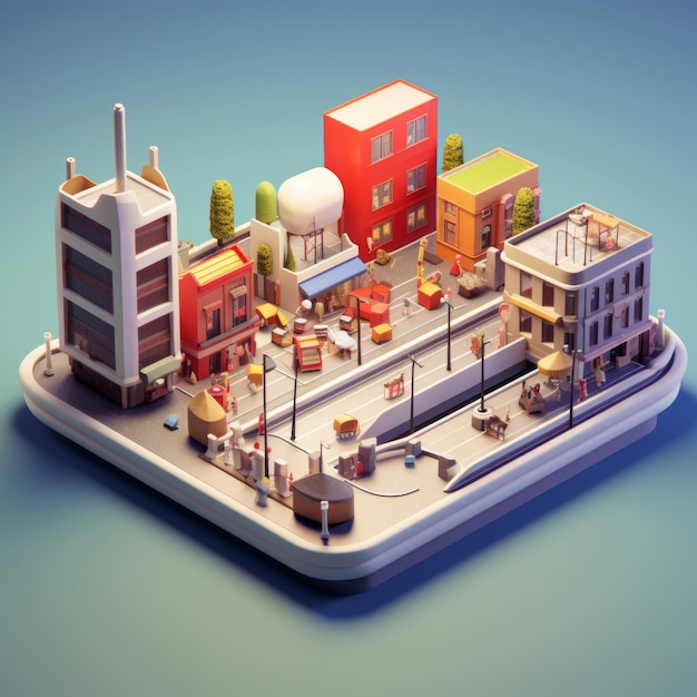 3d rendering of Bowling Alley city isometric miniatur