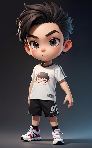 3D rendering boy cartoon character wear cute outfit ai generated