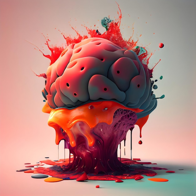 3d rendering of a brain in paint splashes on a gradient background