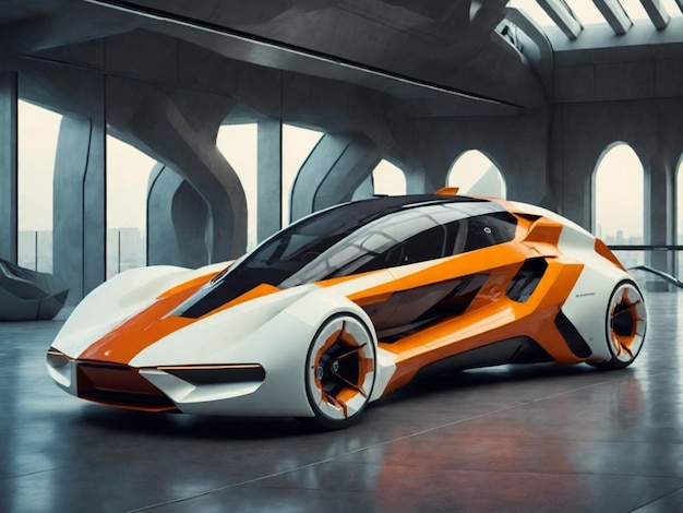 3D rendering of a brandless generic concept car in a garage Generative AI