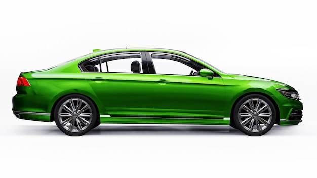 3d rendering of a brandless generic green car in a white studio environment.