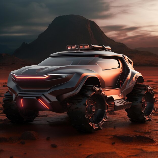 3D rendering of a brandless generic SUV in the desert