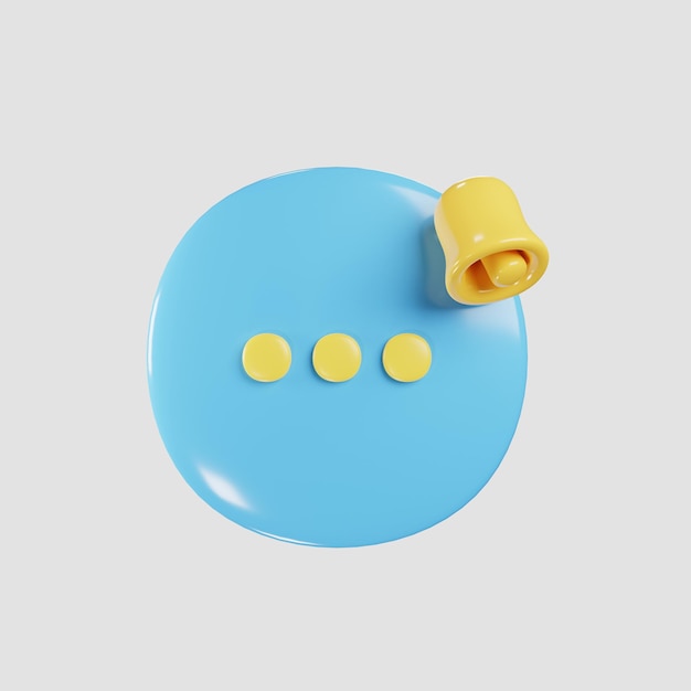 3d rendering bubble chat notification with yellow bell Illustration of online chat concept 3d icon with cartoon style