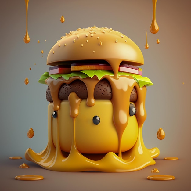 3d rendering of burger melting drippings burger concept illustration in 3d