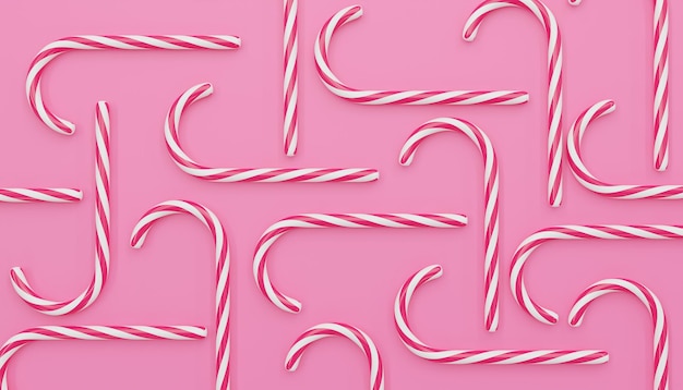 3D rendering candy cane on pink background