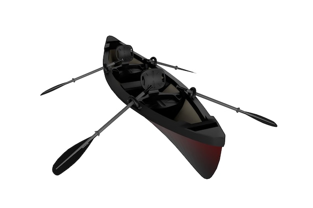 3D rendering canoe four seats with realistic oars.