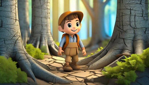 3d rendering of cartoon character exploring like forest