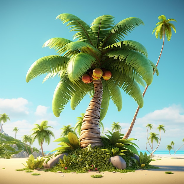 3d rendering of cartoon like coconut tree