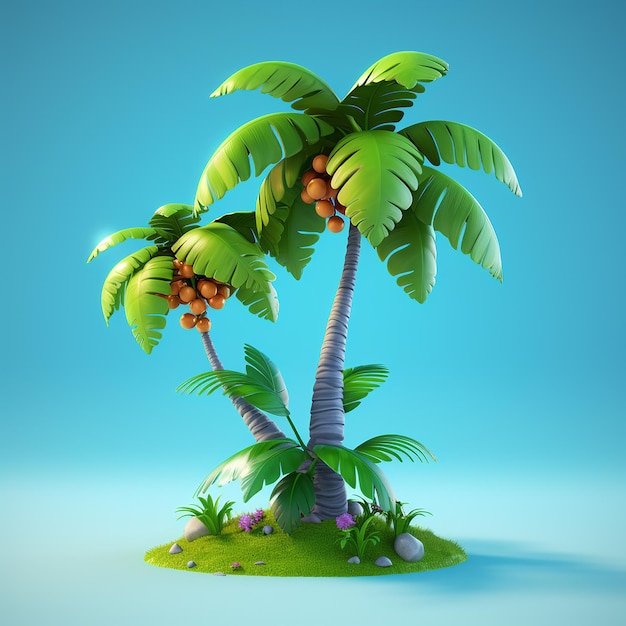 3d rendering of cartoon like coconut tree