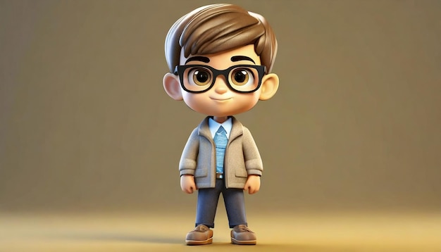 3d rendering of cartoon like little boy wearing sunglass