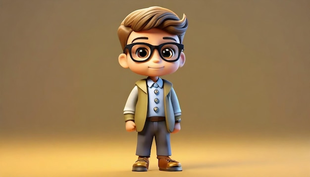 3d rendering of cartoon like little boy wearing sunglass