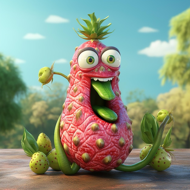 3d rendering of cartoon like snakefruit