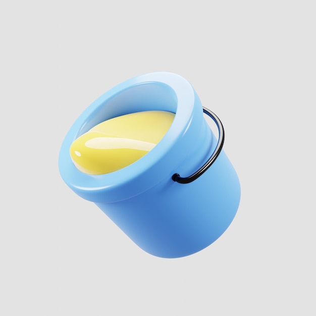 3d rendering cartoon style paint bucket icon with yellow paint 3d illustration