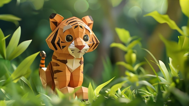 3D Rendering Of Cartoon Tiger Paper Art