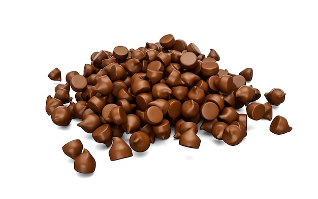 3D rendering of chocolate chips on a white background