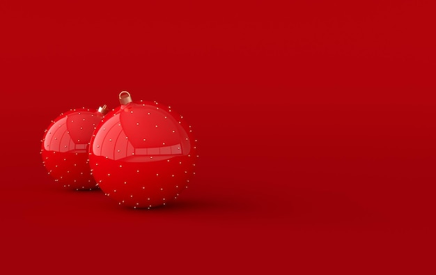 3d rendering Christmas balls Winter New Year holiday ornaments on red background