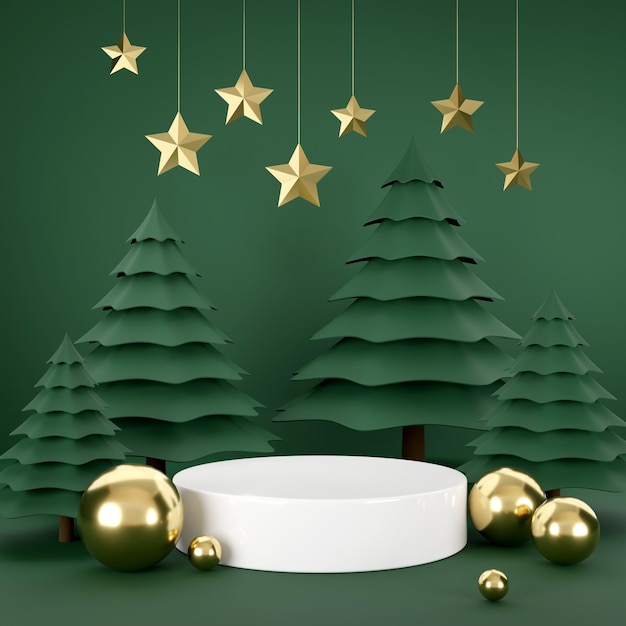 3D rendering christmas tree on green background