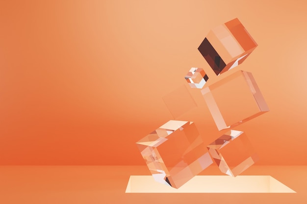 3D Rendering, chunks of boxes coming out of a hole full of light