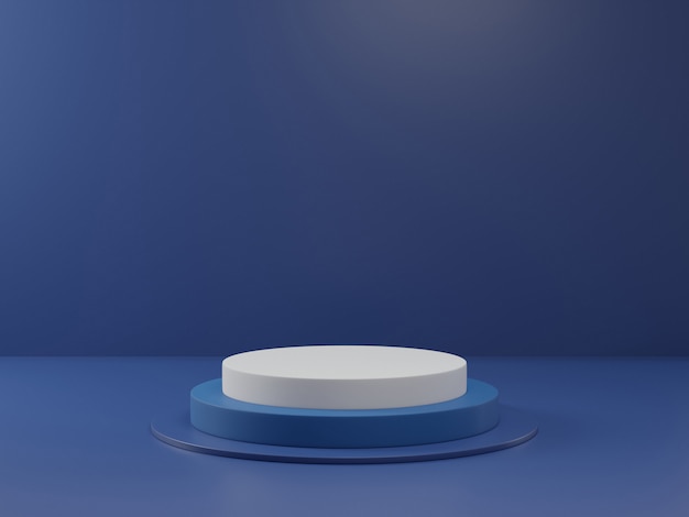 3D rendering of Classic blue pedestal podium on clearly background, abstract  minimal podium blank space for beauty cosmetic product