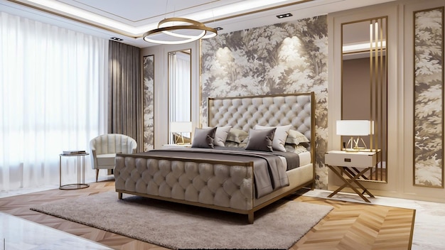 3d rendering classic luxury bedroom interior design