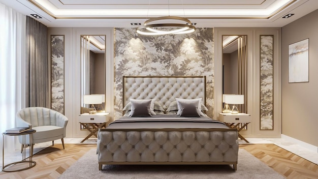 3d rendering classic luxury bedroom interior design