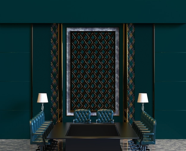 3d rendering classic luxury business meeting room with wall decorate