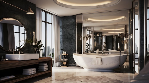 3d rendering classic modern bathroom with luxury tile decor