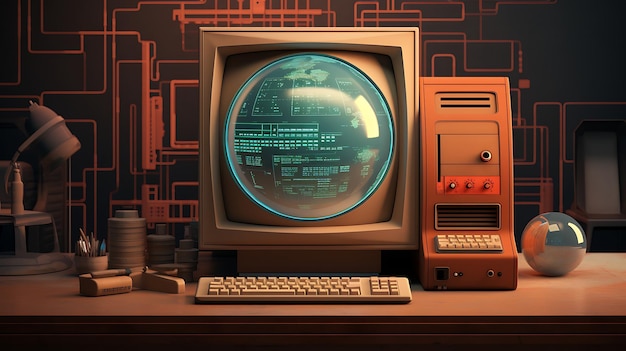 Photo 3d rendering of a classic retro computer model