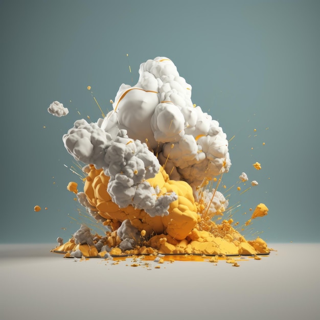 3d rendering of a cloud of yellow and white powder